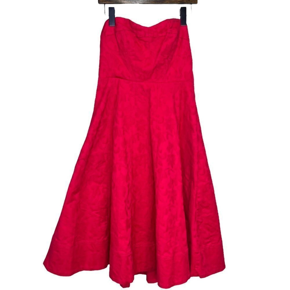 NWT Anthropologie Floral Contrast Sweetheart Midi Dress Raspberry Size 8 - Picture 3 of 11